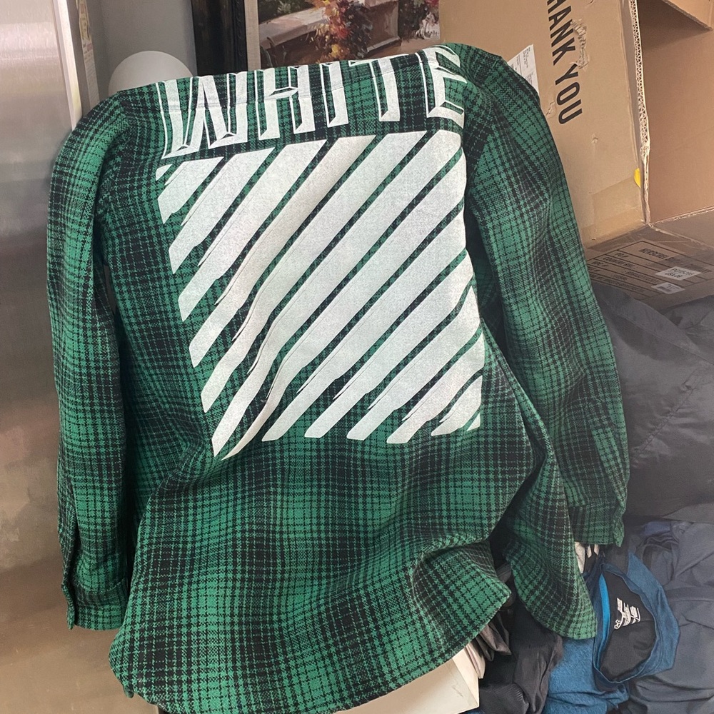 Men’s authentic Off white green flannel overcoat.
